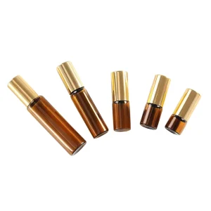 Dark Brown 2ml 3ml 5ml 10ml Glass Essential Oil Roll-On Perfume Bottle with Gold Cap