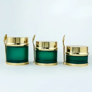 Dark Green Glass Cream Jar 30ml 50ml with Metal Spoon and Cap