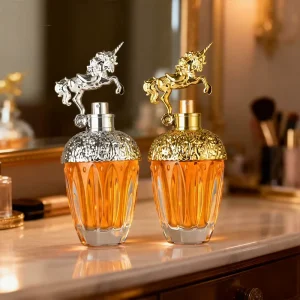 Decorative Glass Perfume Bottles with Unicorn Topper