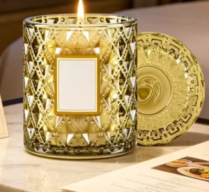 Decorative Scented Wax in Stylish Gold Textured Glass Jar with Matching Lid Infused with a Captivating Fragrance