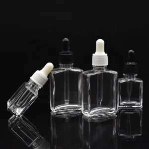 Deluxe 15ml 30ml Rectangular Clear Glass Bottle With Glass Dropper Essential Oil Lotion Perfume Cosmetic Packaging Bottle