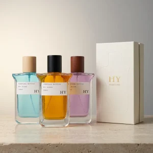 Design Your Own Luxury Glass Perfume Bottle with Screen Printing Flower Decoration Wooden Cap Pump Sprayer