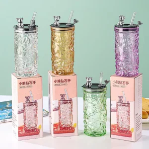 Diamond Bear Straw Water Bottle Large Capacity for Office and Home Use