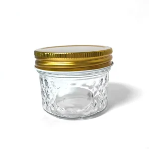 Diamond Glass Honey, Jelly and Jam Jar with Screw Metal Lid for Caviar and Food Packaging