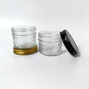 Diamond Glass Mason Jar with Aluminum Metal Screw Cap for Fermenting and Food Canning
