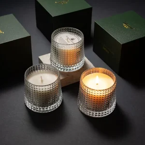 Diamond Grid Glass Jar Scented Candle with Gift Box for Party Decoration