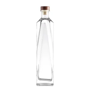 Diamond-Shaped Flat-Mouth Thick-Bottom Glass Bottle for Vodka Liquor Gin Rum Tequila Whisky Brandy Spirits
