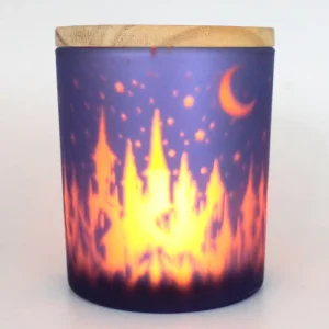 Diamond-Shaped Purple Frosted Glass Candle Jar with Snowflake Lid, Heat-Resistant, for Scented Candles