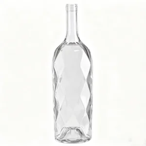 Diamond Textured Design Gin Vodka Rum Tequila Glass Bottle with Cork Stopper