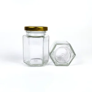 Direct Factory Hexagonal Glass Jar with Metal Lid and Uniform Thread for Home and Commercial Canning