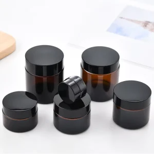 Direct from factory 20ml 30ml 50ml 60ml 100ml Amber Glass Cream Jar with Black ABS Cap