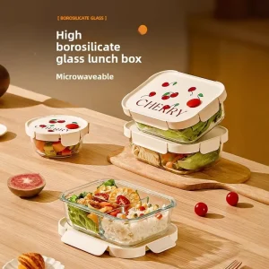 Divided Glass Food Storage Lunch Box with PP Lid, Microwave Safe