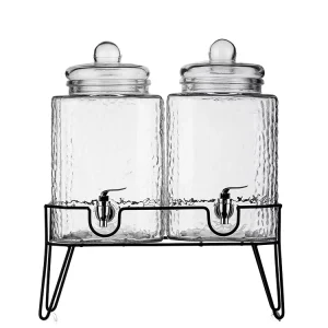 Double Glass Beverage Dispenser with Stand and Spigot 5.6L