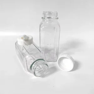 Double-Scale Glass Beverage Jar with Silicone Dispenser Cap for Fridge or Gym