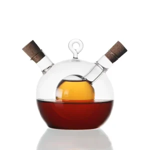 Double Wall Glass 2 in 1 Soy Sauce & Vinegar Seasoning Cruet Bottle with Custom Logo Large Capacity OEM