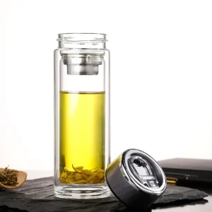 Double-Wall High-Borosilicate Glass Tea-Brewing Bottle and Portable Glass Cup