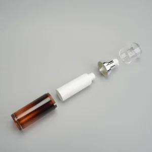 Double-wall Double-vacuum Airless Cosmetic Pump Glass Bottle with Snap-on Cap and Screen Printing 30M