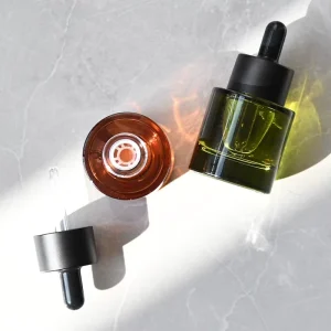 Dropper Bottle 1oz Glass Bottles Round Bottles with Green and Hats Glass for Essential Oils