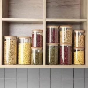 Dry Food Borosilicate Glass Storage Jar With Airtight Bamboo Lid and Kitchen Organizer