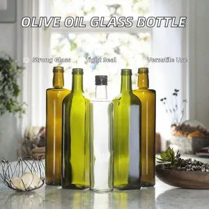 Eagle Cork-Sealed Frosted Square Green Glass Olive Oil Bottle for Spirits and Liquor Silk Screen Printed