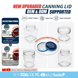 Easy-Open Twist-Off Metal Lid with 250ml Vacuum Button for Glass Canning Jars BPA- and PVC-Free Screw Cap