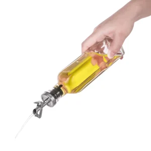 Eco Friendly Auto Open Design Kitchen Glass Oil Dispenser Bottle 500ml 250ml 150ml with Stainless Steel Nozzle