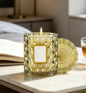 Eco Friendly Clean Burning Wax in Stylish Gold Textured Glass Jar Crafted with a Premium Fragrance That Lingers Perfect