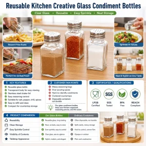 Eco Friendly Durable Reusable Kitchen Creative Glass Spice & Pepper Shakers Seasoning Sauce Dispenser