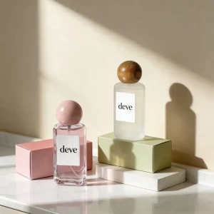 Eco-Friendly Empty Glass Perfume Spray Bottle with Wooden Cap 30ml 50ml Frosted