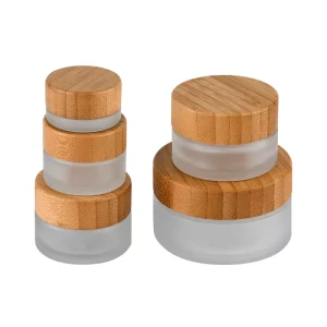 Eco-Friendly Frosted Clear Glass Cosmetic Cream Jar With Bamboo Lid, 5g 10g 15g 30g 50g 100g