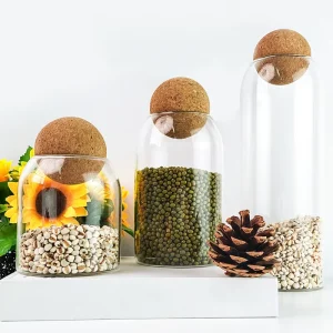 Eco Friendly High Borosilicate 500ml 800ml 1200ml Cookie Candy Honey Jar Glass Food Storage Jar with Wooden Ball Lid Custom Logo