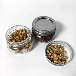 Eco Friendly Mini Spice Storage Glass Mason Jar Wide Mouth Jam Caviar Glass Bottle with Metal Cap for Jam Jelly Honey Sugar