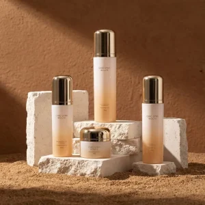 Eco-Friendly Recyclable Cylinder Frosted Pink Glass Cosmetic Packaging Set