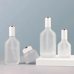 Eco-Friendly Recyclable Glass Cosmetic Bottle and Cream Jar Set 50g with Pump