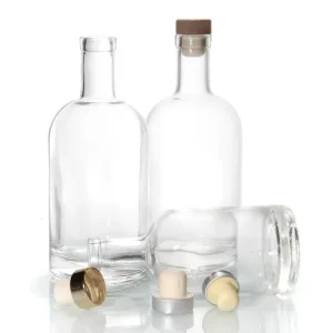 Eco-Friendly Recyclable Glass Liquor Bottles Leakproof Heavy Base Round Glass Bottles for Liquor Vodka Rum and Spirits