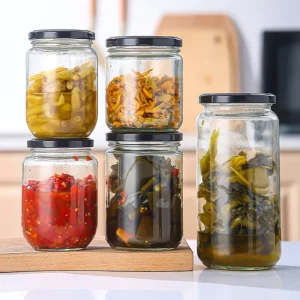 Eco-Friendly Transparent Glass Food Jar with Round Iron Lid 150ml-730ml for Honey