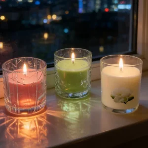Eco-Friendly Transparent Glass Jar DIY Wax Art Scented Candles with Palm and Coconut Wax for Ramadan