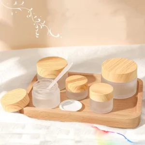 Eco friendly Cosmetic Face Cream & Mascara Wigs Frosted Glass Jars With Screw Cap Lids 5g 100g