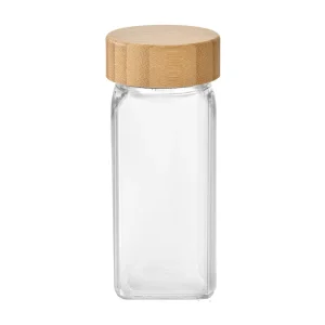 Eco friendly Recyclable 4oz 120ml Clear Square Glass Spice Jars with Bamboo Lids for Sugar Snack & Pet Food