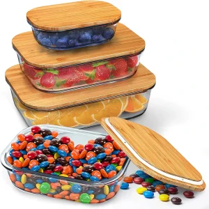 Ecofriendly Glass Containers for Food Storage Lunch Box Work With Bamboo Lids