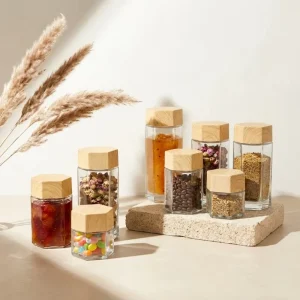 Economical Hexagon Glass Spice Jar with Plastic Lid for Supermarket Food Container