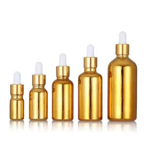 Gold-Plated Glass Essential Oil Bottle 5ml 10ml 30ml 50ml 100ml with Dropper for Serum