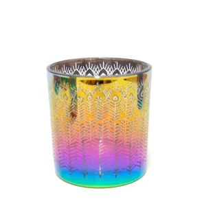 Electroplated Pattern Colored Glass Candle Holder with Heat-Resistant Lid