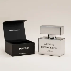 Electroplated Silver Square Glass Perfume Bottle with Box Packaging and Silver Lid, 30ml