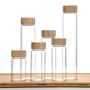 Elegant 47mm Borosilicate Glass Jar with Screw Wood Lid Airtight Food Storage Screen Printing Elegant Sealing for Packaging