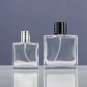 Elegant 50ml 100ml Clear Glass Perfume Bottle with Crimp Neck Cap and Pump Sprayer Customizable Color & Logo Quick Delivery