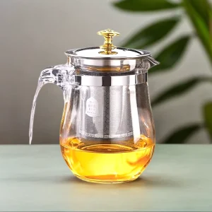 Elegant Classic Stainless Steel Borosilicate Glass 500ml Hand Blown Drift Cup Tea Making Pot Heat resistant Filter Flower Design