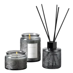 Embossed 120ml 250ml 500ml Glass Candle Jars with Metal Lid for Scented Candles