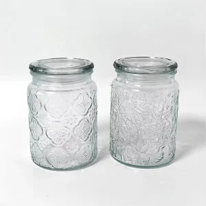 Embossed Begonia Pattern Glass Storage Jar with Glass Lid for Snacks and Cookies