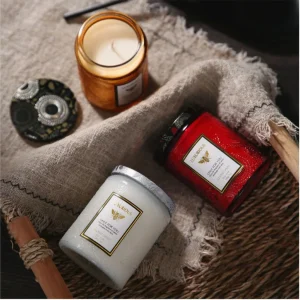 Embossed Glass Candle Container with Lid Candle Holder